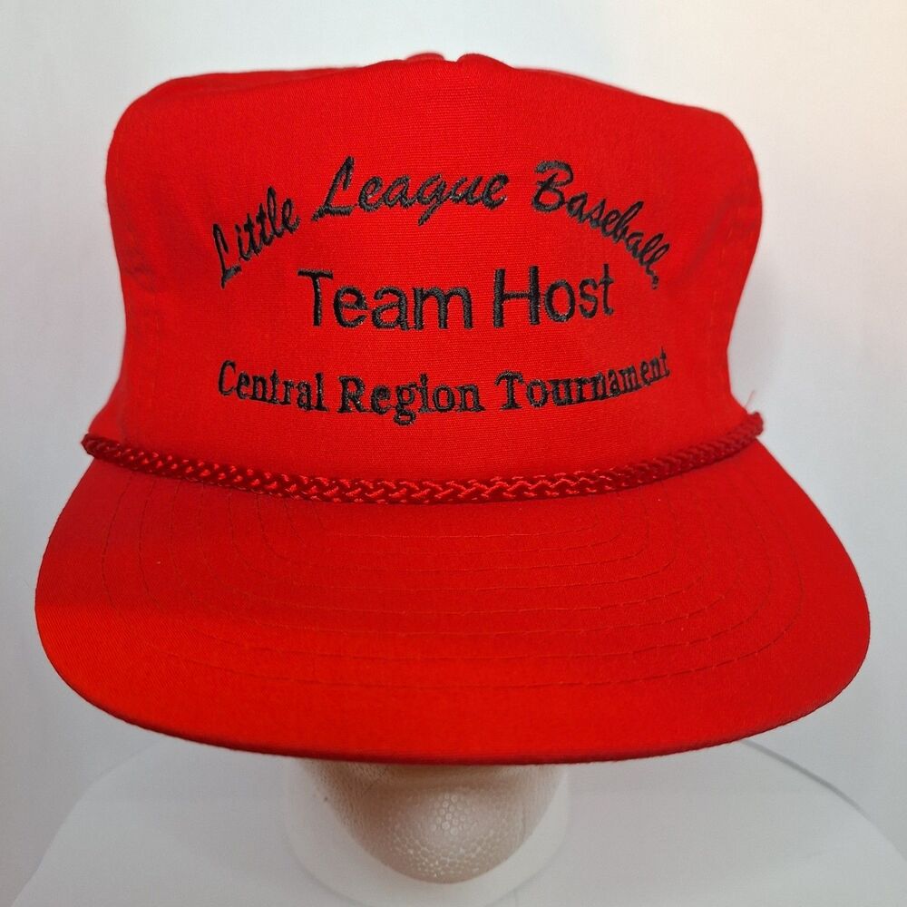 NWOT 90s Vintage Little League Baseball Team Host SnapBack Hat Cap Rope Brim Red